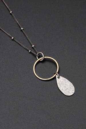 Sterling Silver and 14 K Gold Filled Mixed Metals Floral Necklace