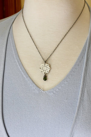 Stamped Flower Mandala Necklace in Sterling Silver with Chrome Diopside Gemstone