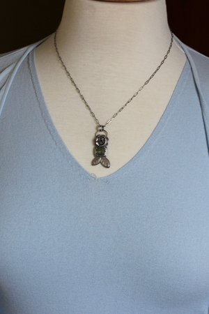 Green Sapphire Necklace with Sterling Silver Rose and Leaves