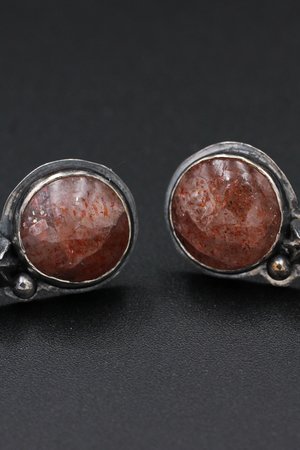 Sunstone and Sterling Silver Stud Earrings