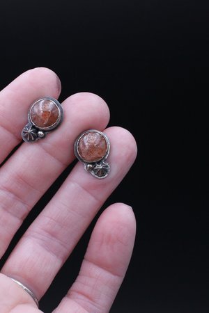 Sunstone and Sterling Silver Stud Earrings