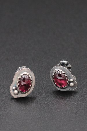 Garnet and Sterling Silver Stud Earrings