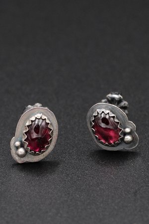 Garnet and Sterling Silver Stud Earrings