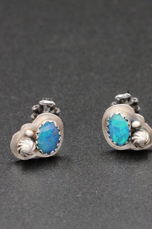 Australian Opal and Sterling Silver Stud Earrings