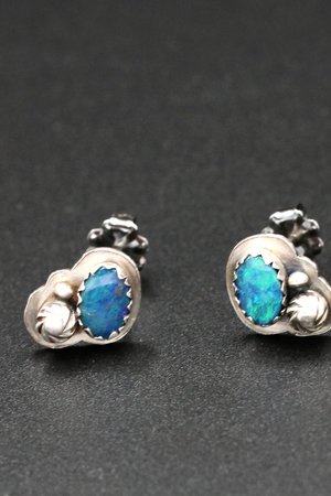 Australian Opal and Sterling Silver Stud Earrings