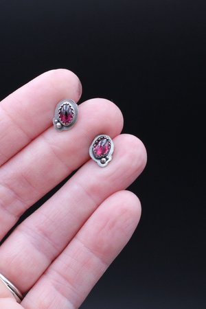 Garnet and Sterling Silver Stud Earrings