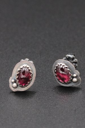 Garnet and Sterling Silver Stud Earrings