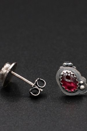 Garnet and Sterling Silver Stud Earrings