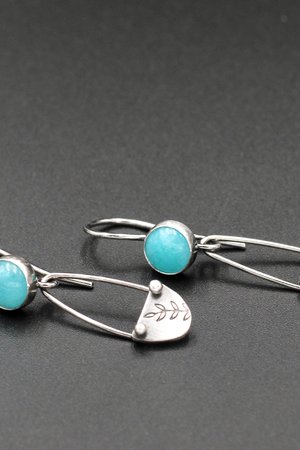 Amazonite and Sterling Silver Dangle Earrings with Leaves