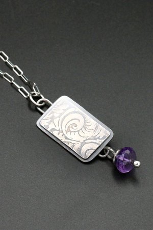 Sterling Silver Necklace with Amethyst Drop