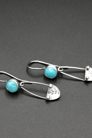 Amazonite and Sterling Silver Dangle Earrings with Leaves