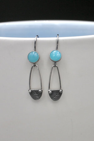 Amazonite and Sterling Silver Dangle Earrings with Leaves