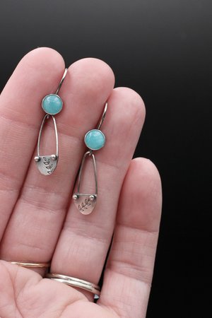 Amazonite and Sterling Silver Dangle Earrings with Leaves