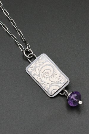 Sterling Silver Necklace with Amethyst Drop