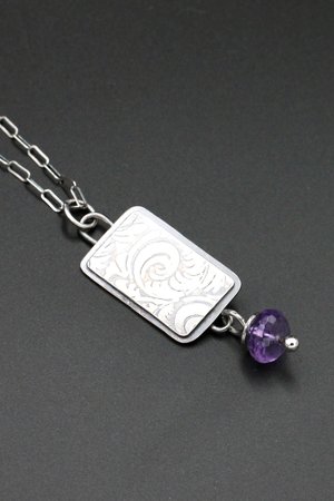 Sterling Silver Necklace with Amethyst Drop