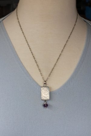 Sterling Silver Necklace with Amethyst Drop