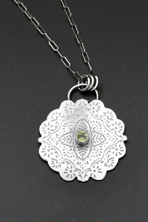 Sterling Silver Pattern Necklace with Peridot