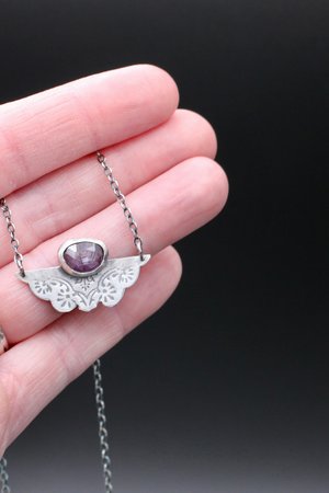 Pink Star Sapphire and Sterling Silver Necklace