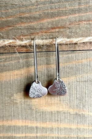 Sterling Silver Heart Earrings with Stamped Cherry Blossoms