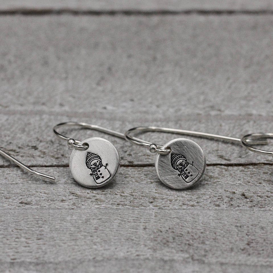 Tiny Snowman Earrings; Sterling Silver Earrings