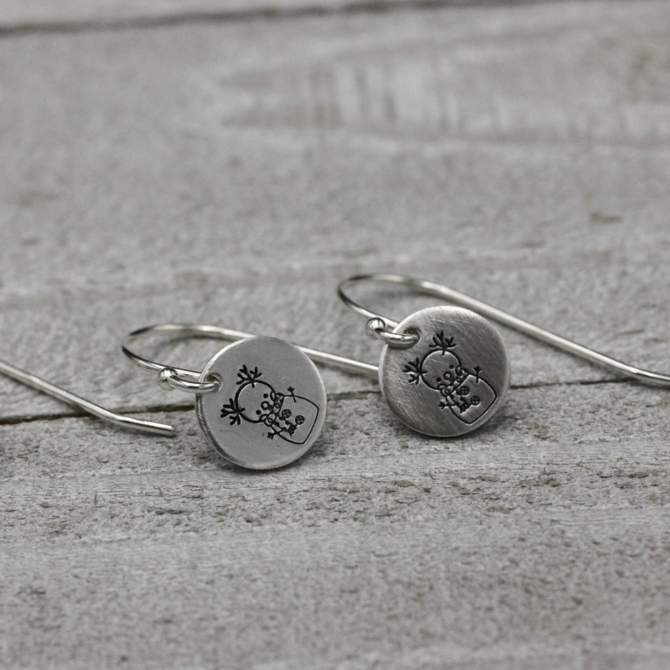 Tiny Snowman Earrings; Sterling Silver Earrings