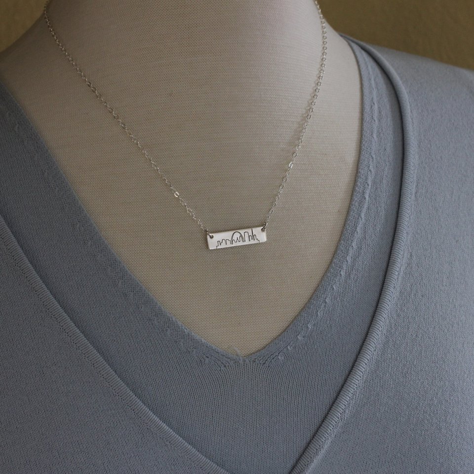 St. Louis Skyline Necklace, Bar Necklace in Sterling Silver