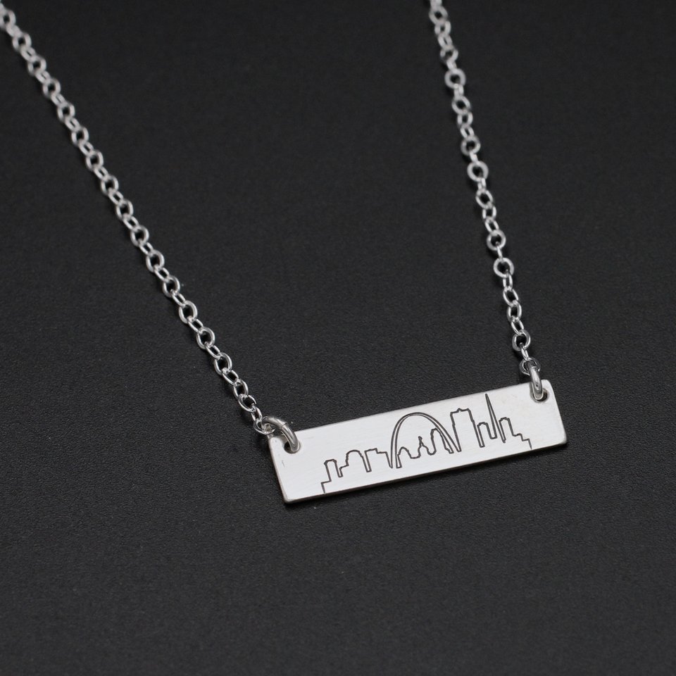 St. Louis Skyline Necklace, Bar Necklace in Sterling Silver