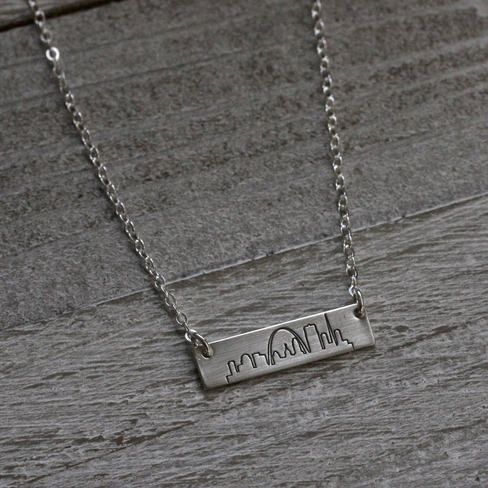 St. Louis Skyline Necklace, Bar Necklace in Sterling Silver