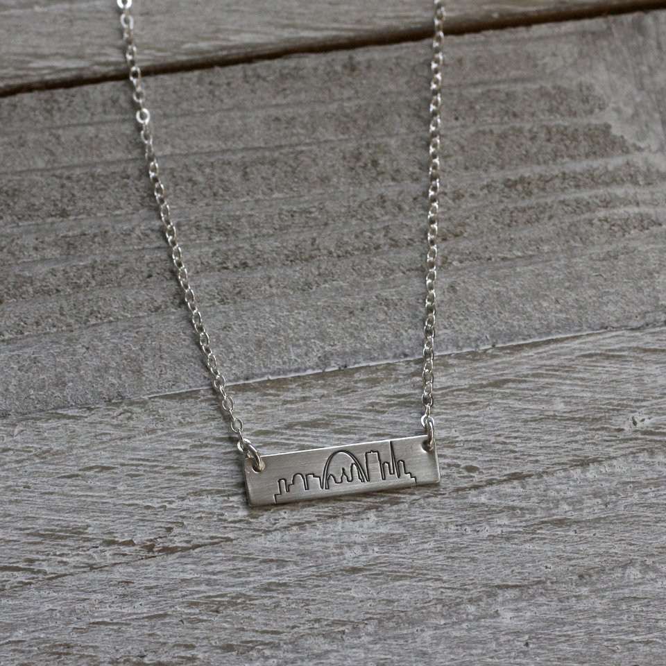 St. Louis Skyline Necklace, Bar Necklace in Sterling Silver