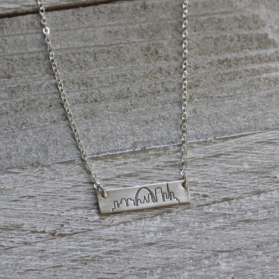 St. Louis Skyline Necklace, Bar Necklace in Sterling Silver