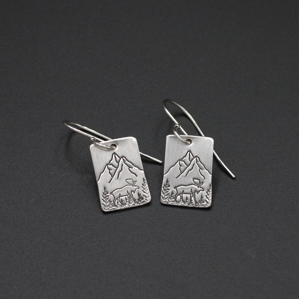 Moose and Mountains Sterling Silver Earrings