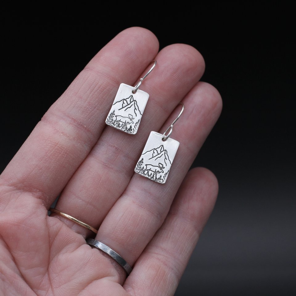 Moose and Mountains Sterling Silver Earrings