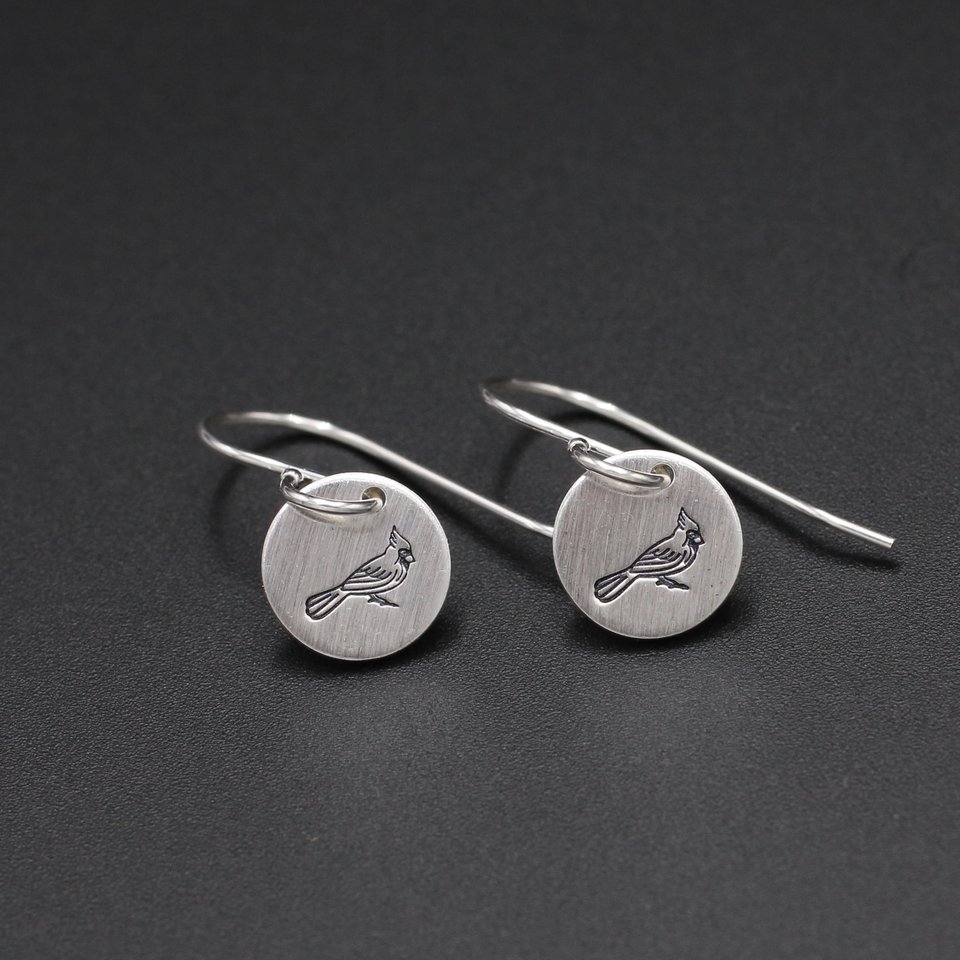 Tiny Sterling Silver Cardinal Earrings