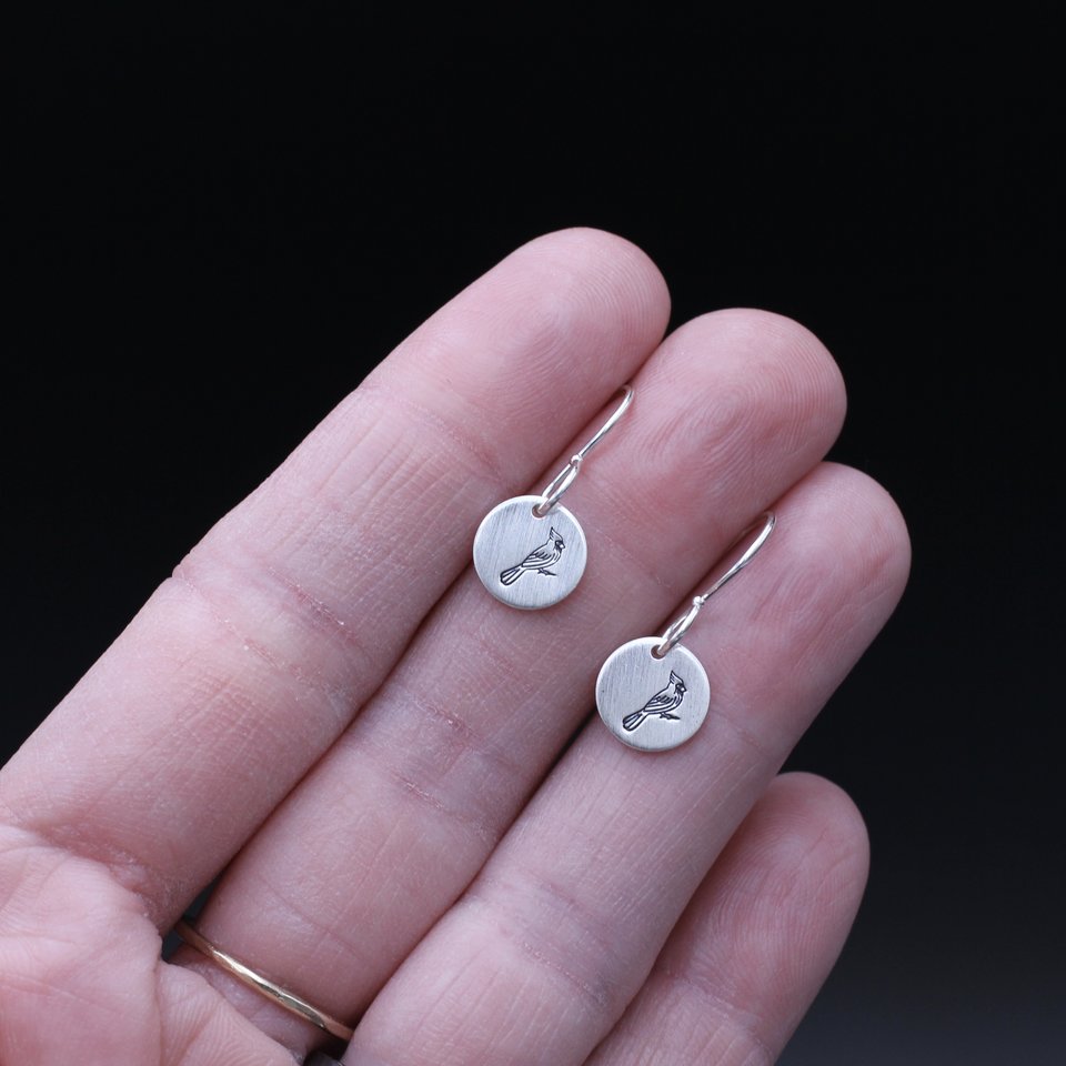 Tiny Sterling Silver Cardinal Earrings