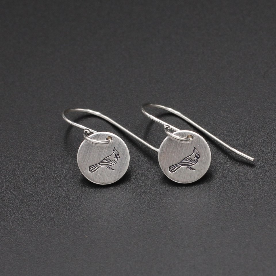 Tiny Sterling Silver Cardinal Earrings