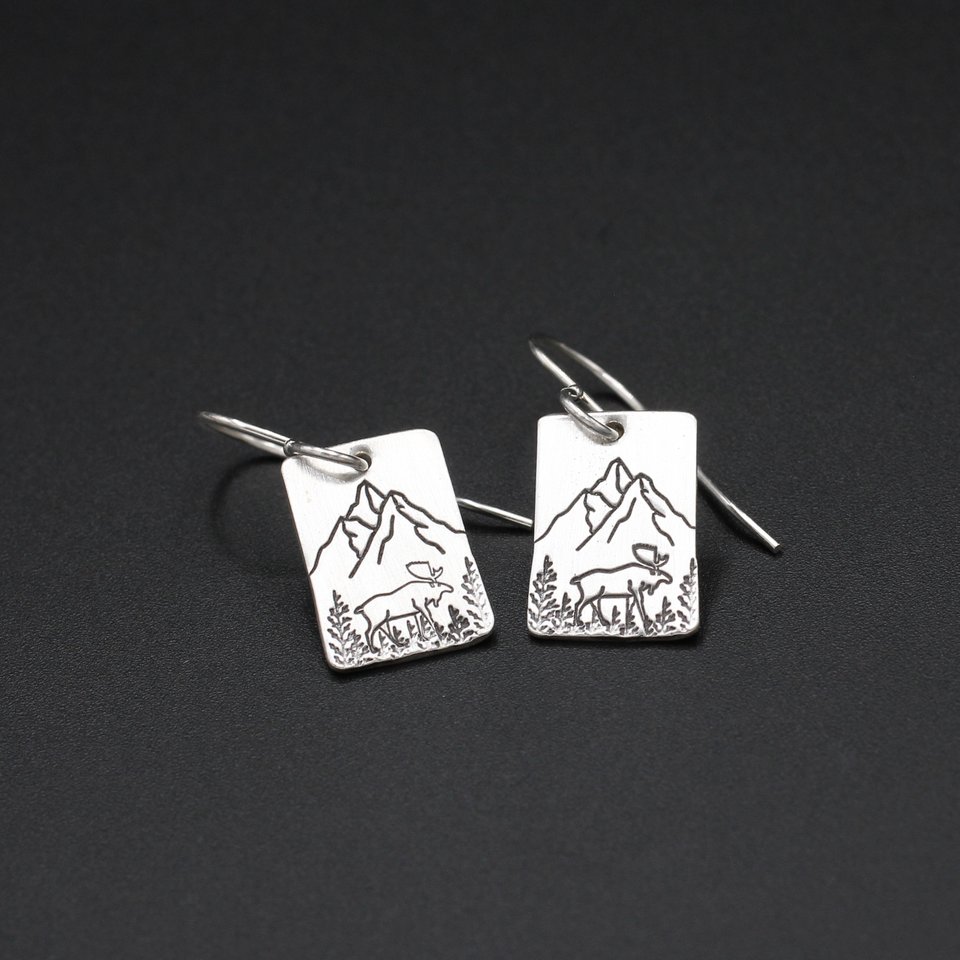 Moose and Mountains Sterling Silver Earrings