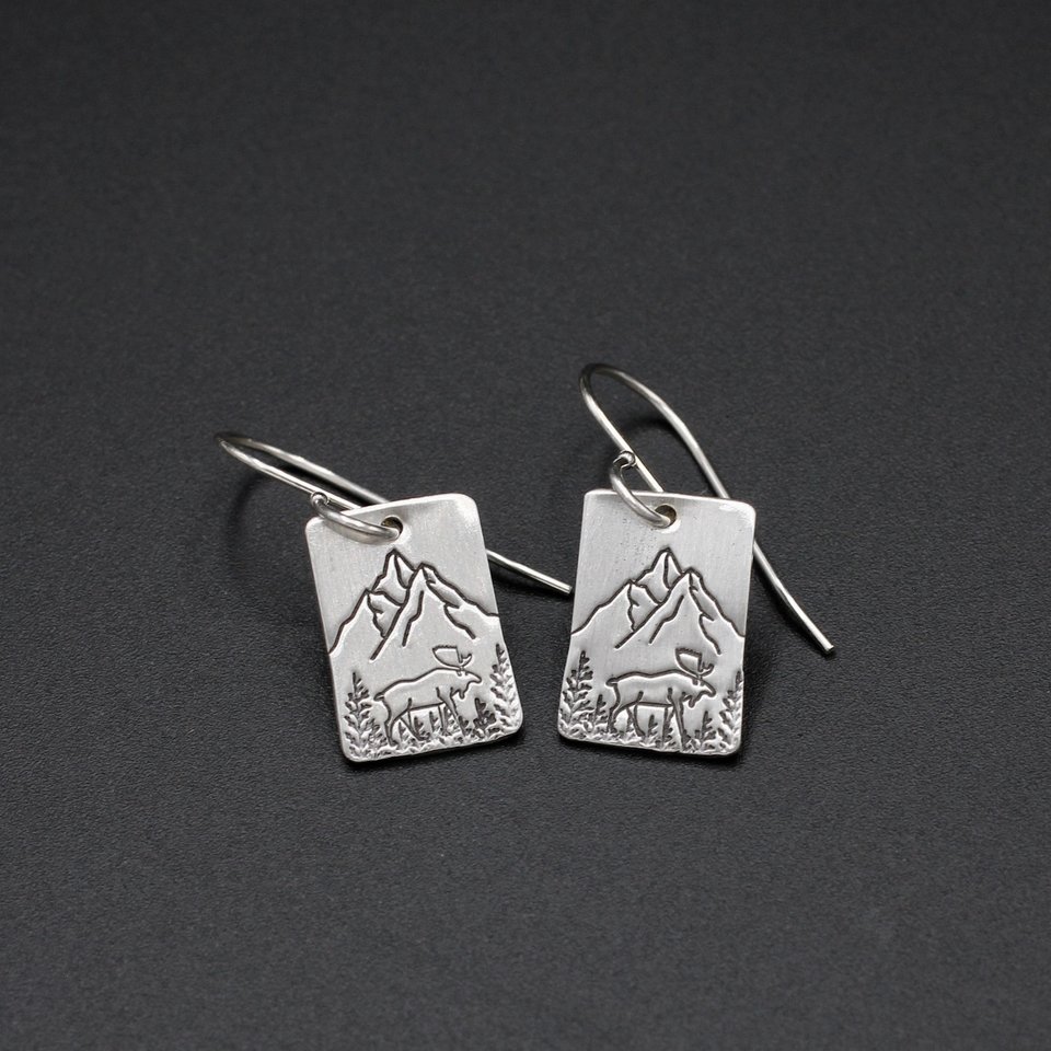 Moose and Mountains Sterling Silver Earrings