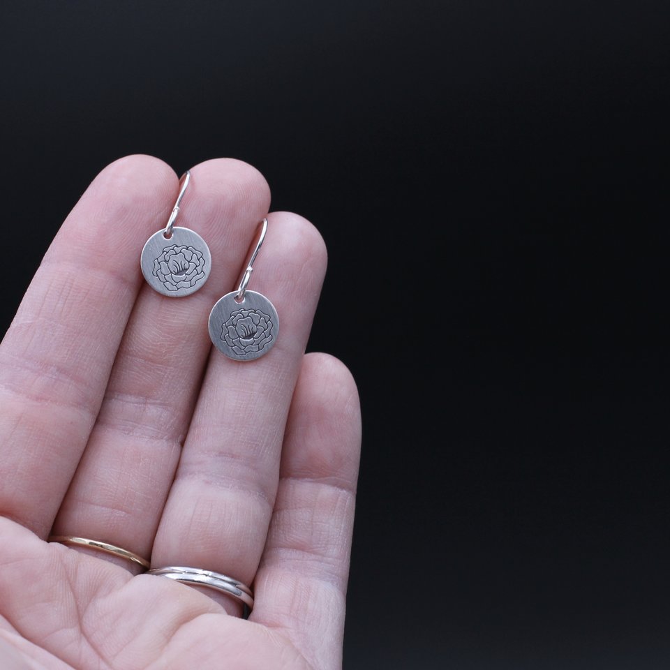 Small Sterling Silver Flower With Stems Earrings