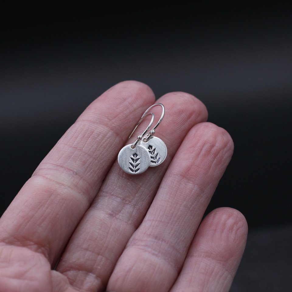 Itty Bitty Leaf Earrings, Tiny Sterling Silver Earrings, Gifts for Girls, Women, Hand Stamped