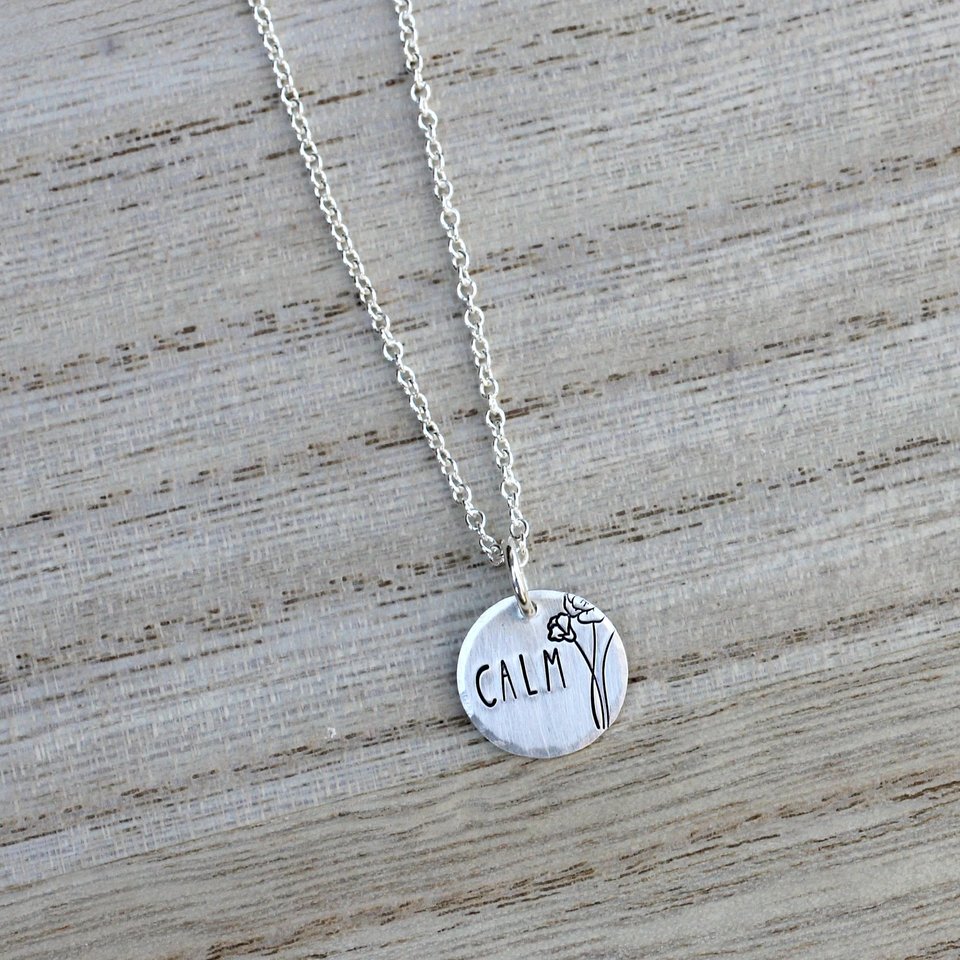 Inspirational Words Tiny Hand Stamped Necklace in Sterling Silver