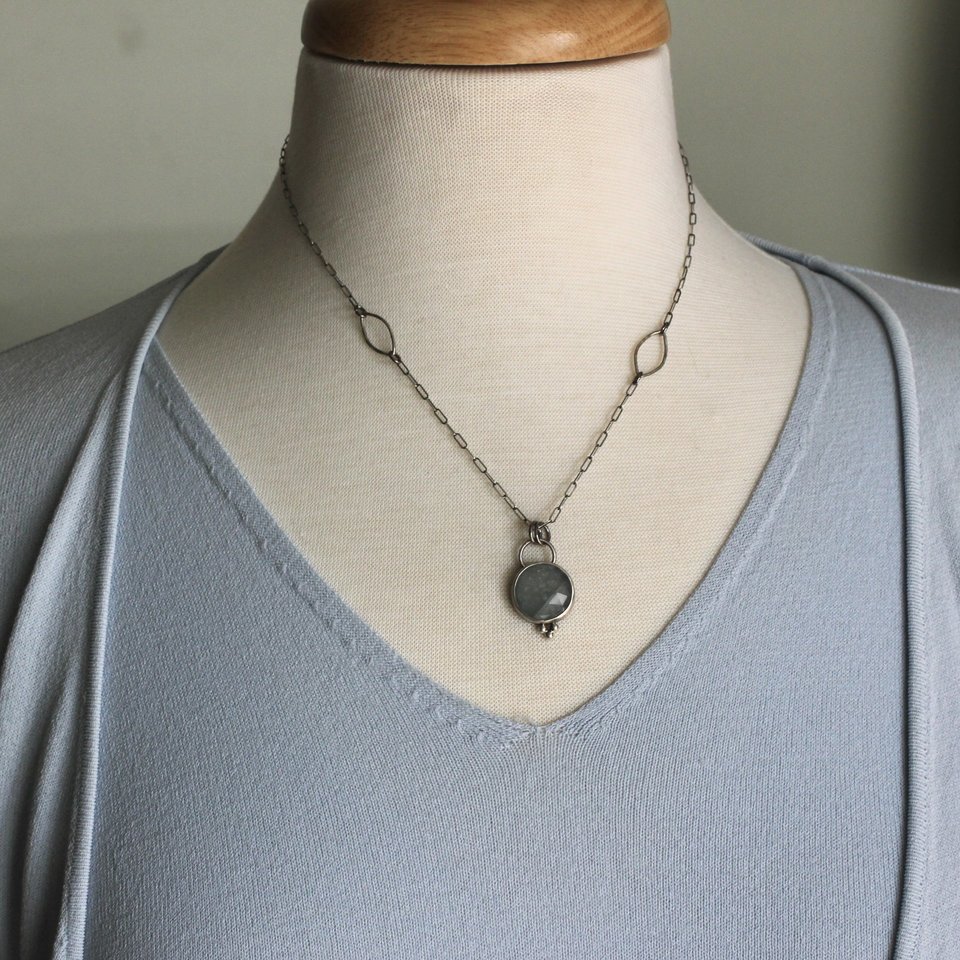 Light Grey Sapphire and Sterling Silver Necklace