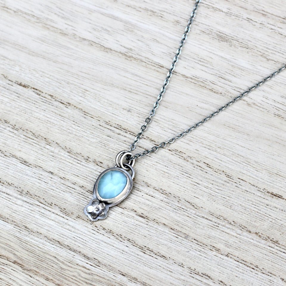 Larimar and flower Necklace in Sterling Silver