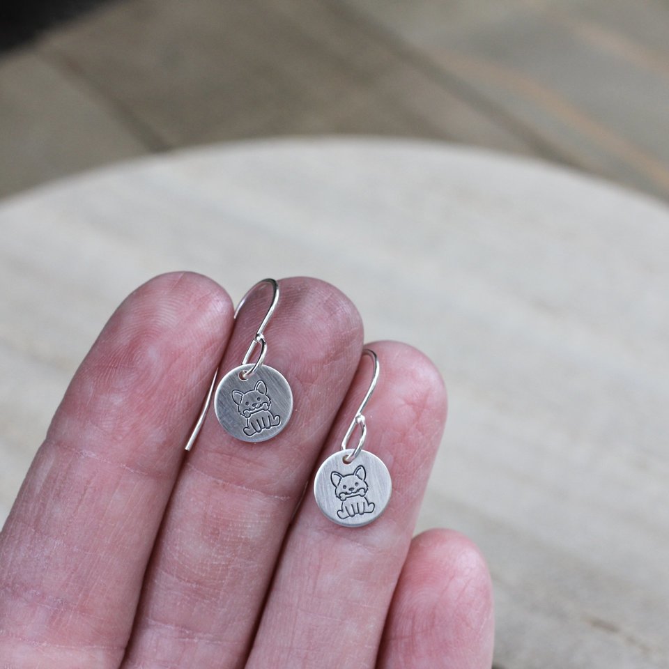 Tiny Sterling Silver Dog Earrings