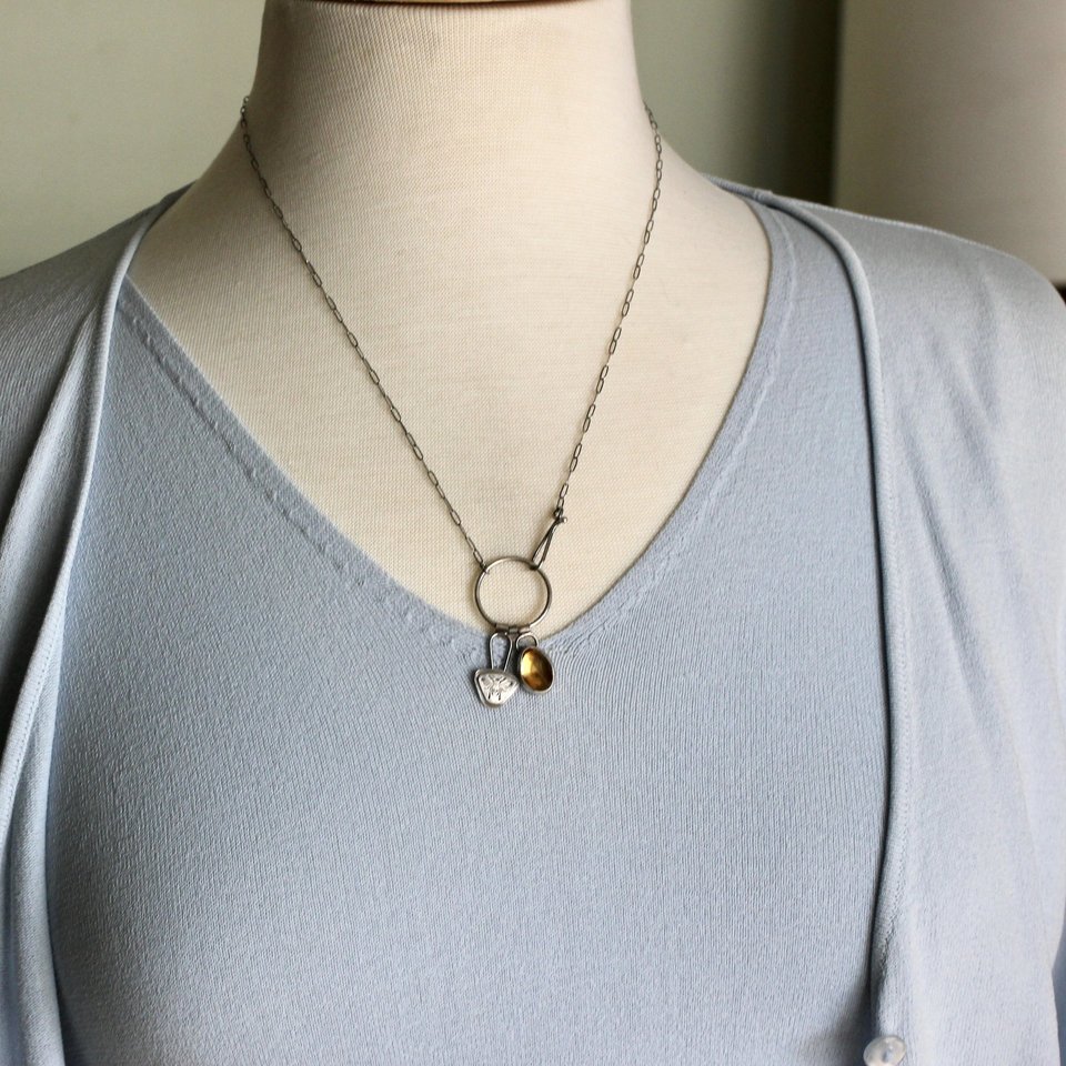 Citrine And Bee Necklace in Sterling Silver