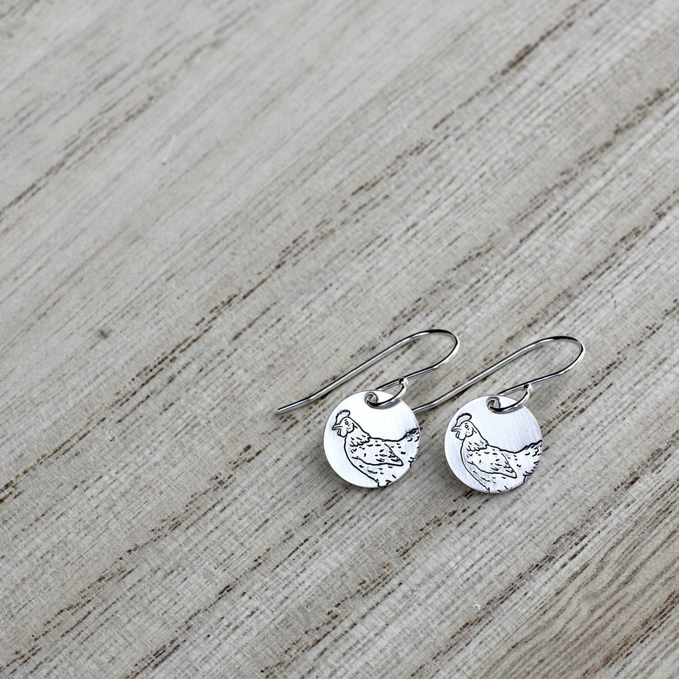 Small Sterling Silver Chicken Earrings