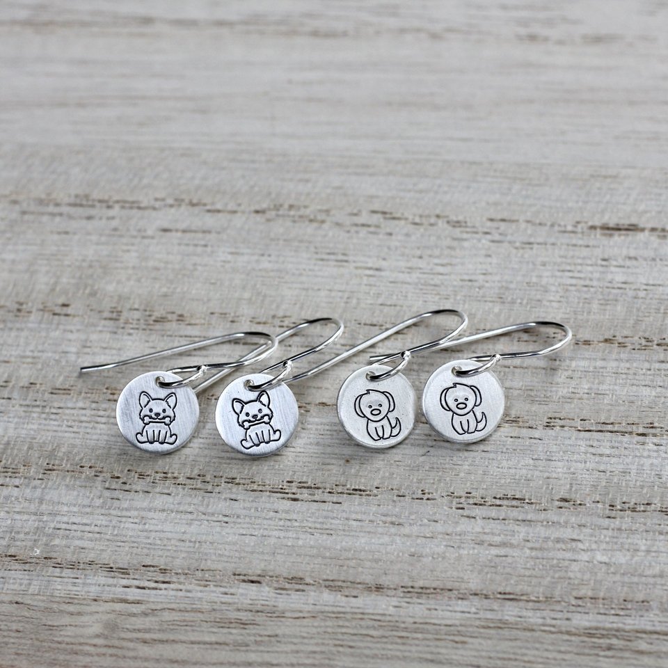 Tiny Sterling Silver Dog Earrings