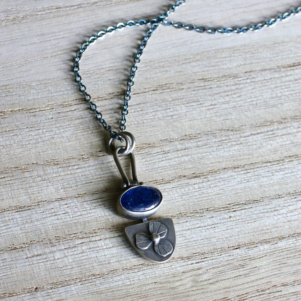 Kyanite Flower Necklace in Sterling Silver