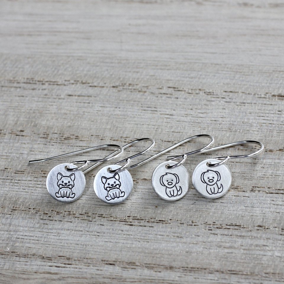 Tiny Sterling Silver Dog Earrings