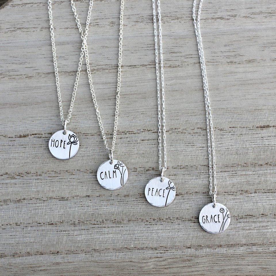Inspirational Words Tiny Hand Stamped Necklace in Sterling Silver