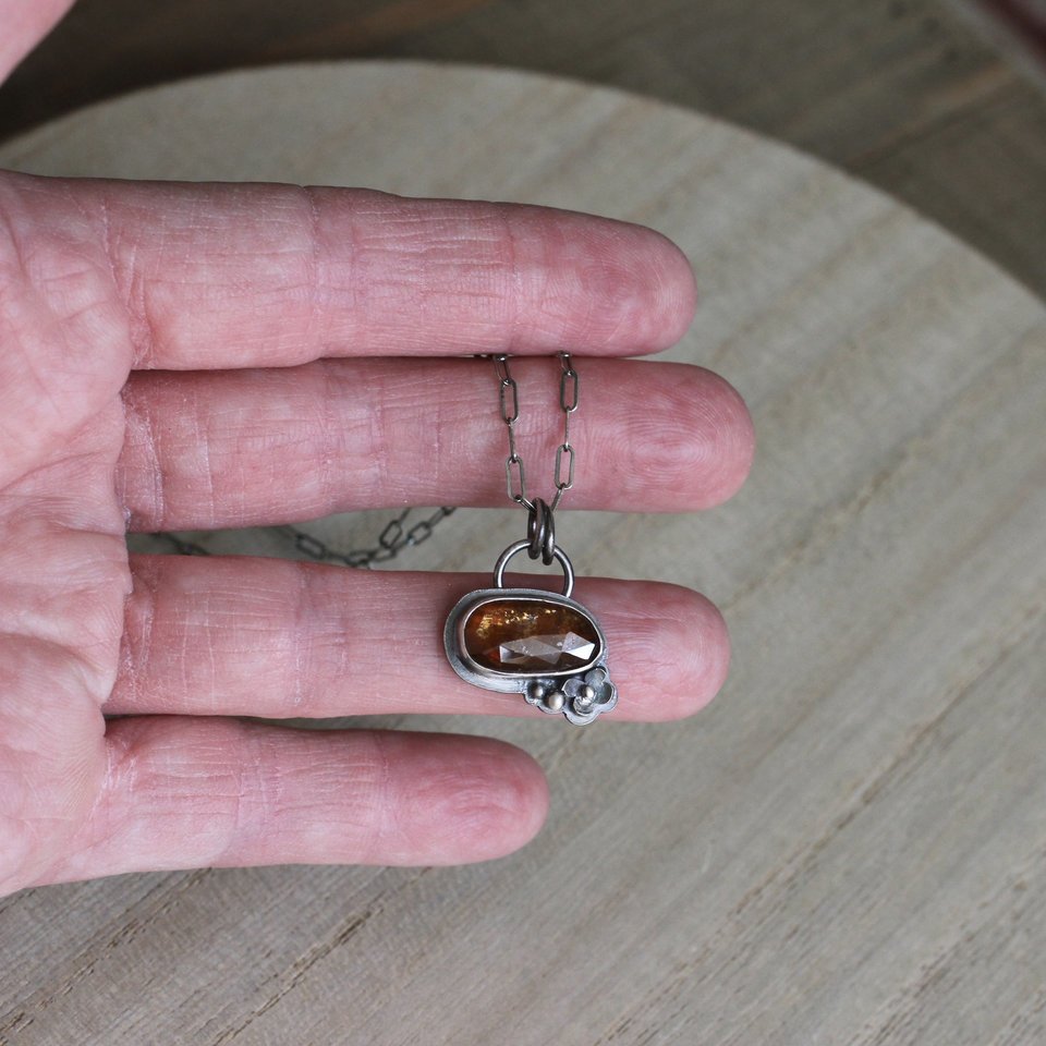 Little Orange Kyanite and Sterling Silver Necklace with Flower